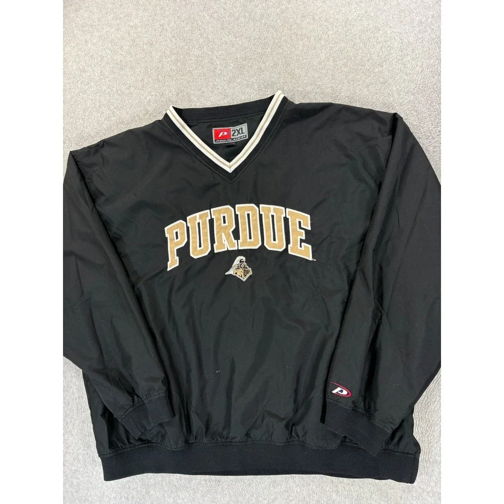 Purdue Boilermakers Stitched Logo Campus Windbreaker Pullover (Men's 2XL) Black